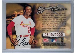 1997 DONRUSS SIGNATURE SERIES LOU BROCK AUTO 819/2000 AUTOGRAPH SIGNIFICANT RARE