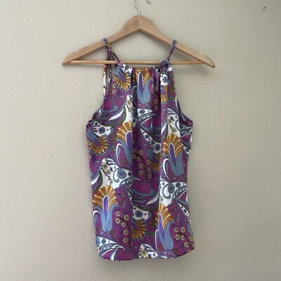 Blusa Halter Paisley Floral Roxa Cetim Feita à Mão - Imagem 1 de 4