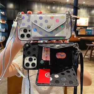 Hot Crossbody Wave Point Card Holder Wallet Case Cover For iPhone Samsung OPPO - Zdjęcie 1 z 16