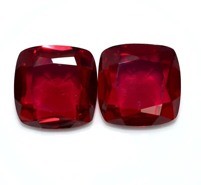Ruby Color Doublet Cushion Cut Pair 15x15 mm 32.80 CTS Faceted Loose Gemstones - Image 1 of 4