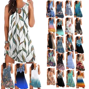 Womens Floral Print Summer Beach Sundress Casual Sleeveless Flowy Midi Dress - Picture 1 of 49