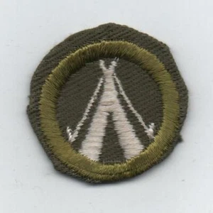 Camping Merit Badge, Type E Khaki Narrow Crimped (1947-60), Lt-Use - Picture 1 of 1