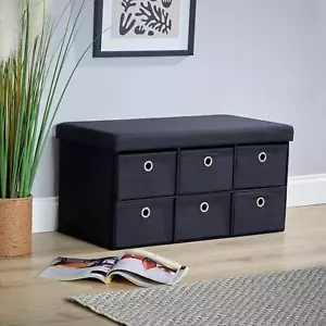 Banco de almacenamiento otomano plegable 6 cajones negro compacto que ahorra espacio muebles - Imagen 1 de 10