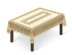 Rechteckige Spitze Creme/Dunkelgold Tischdecke NEU 39" x 59" (100x150cm) Weihnachtsgeschenk - Bild 1 von 1