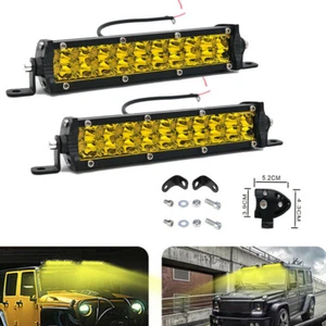 2x 7INCH YELLOW LED WORK LIGHT BAR OFFROAD ATV FOG TRUCK LAMP 4WD VS 6" 8'' 10'' - Bild 1 von 10