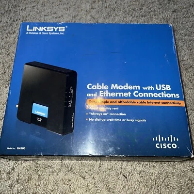 3C NEW Linksys Cable Modem With USB And ETHERNET Connections Model CM100 - Image 1 of 4