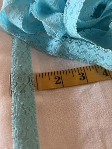 Vintage Stretch Lace Teal Flat Straight Edges With Roses 7/8” wide by Yard - Picture 1 of 3