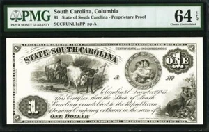 $1 1873 Columbia, SC- State of South Carolina PROOF PMG 64 CHOICE UNC-VERY RARE! - Picture 1 of 1