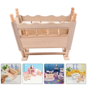 Decorative Crib Baby Cradle Toy Wooden Dolls Bassinet Woodeb Doll Rocking Bed - Picture 1 of 12