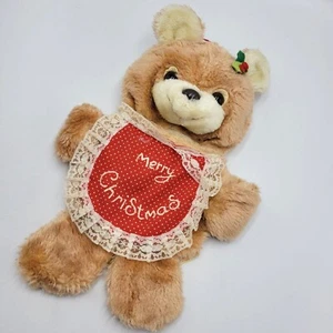 Vintage FunWorld Frohe Weihnachten Taschenstrumpf Teddybär Plüsch Schürze Stechpalme - Bild 1 von 10