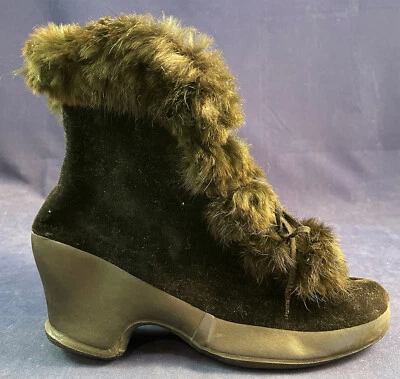 Vintage Goodyear Rubber Black Velvet Fur Winter Carriage Boots Galoshes Overshoe - Image 1 of 4