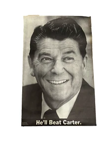 Original Vintage 1970er Ronald Reagan Campaign Poster He'll Beat Carter 34 x 22 - Bild 1 von 6
