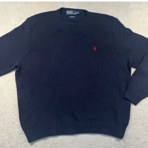 Vintage Polo Ralph Lauren Cotton Knit Sweater Red Pony Logo Crew Neck XXL - Picture 1 of 5