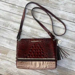 Brahmin Purse Melbourne Crossbody Pecan Cream Small Croc Embossed Leather Bag - Picture 1 of 19