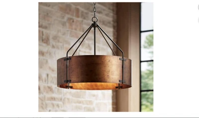 Lámpara colgante Possini Euro Design - 4 luces, pantalla de tambor de bronce, rústica I Foto 1 de 4