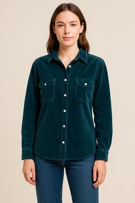 Vintage Old Navy Clothing Co Velvet Shirt  Womens Large Teal Velour Button Front - Image 1 of 4