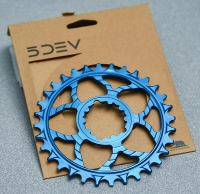 Plato de montaje directo 5DEV azul anodizado, SRAM 3 pernos, 32T, desplazamiento de 3 mm Foto 1 de 2