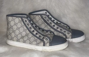 Zapatillas Gucci Gris Lona Monograma Hombres Logo Cuero Parte Superior Alta 355763 Talla 6 G - Imagen 1 de 16