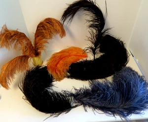 Lot 8 Original Antique Edwardian Victorian Millinery Ostrich Plume Feathers LG - Picture 1 of 13