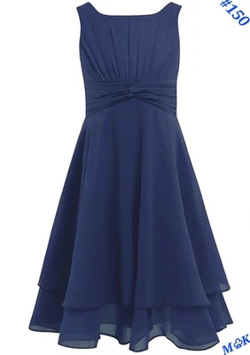 Vestido para Niñas Sin Mangas Talla 14 Azul Chifón Anudado Cintura Formal Fiesta Baile de graduación Vestido Foto 1 de 4