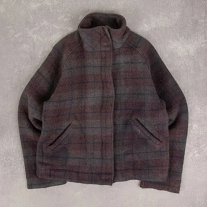 Woolrich Vintage 80s Checked Tartan Wool Jacket L Made in USA Women's Grey - Picture 1 of 6