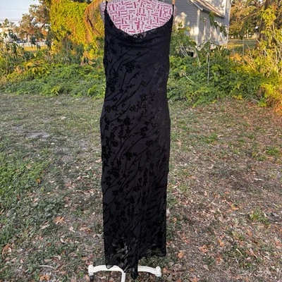 复古 Eva 蓝色黑色 Burnout 天鹅绒长裙 Goth Whimsygoth 波西米亚 8 码 — 第 1/4 张图片