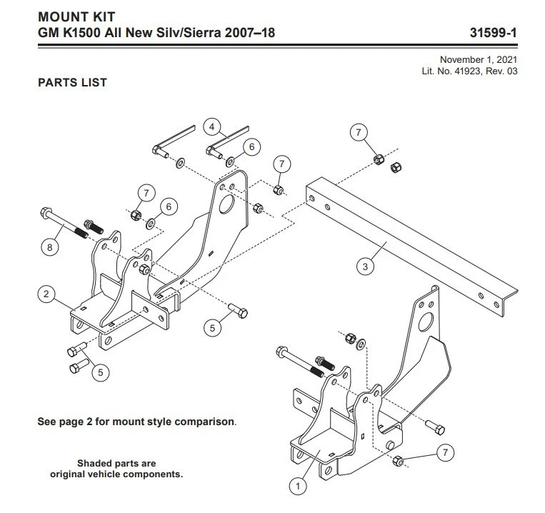 Chevy GMC 1500 31599-1 Montaje Western Ultramount SnowEx/Blizzard 07-19 Foto 1 de 1