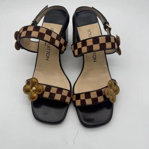 LOUIS VUITTON Damier Sauvage Sandals Mules Flower Motif Size35.5/US5.5 NoBox Jp - Picture 1 of 10