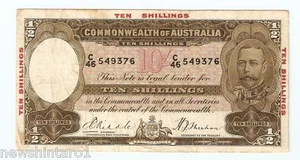 1934 AUSTRALIAN RIDDLE / SHEEHAN TEN SHILLING BANKNOTE #C46 549376 - Picture 1 of 2