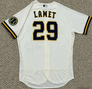 LAMET size 46 #29 2022 MILWAUKEE BREWERS GAME JERSEY CREAM ISSUED NOT USED MLB - Imagen 1 de 11