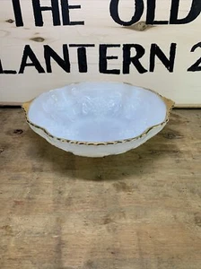 Vintage~White Milk Glass Serving Bowl With Gold Trim~Grapes & Leaf Design - Picture 1 of 5