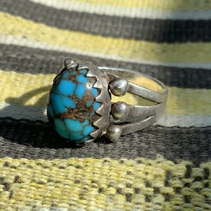 1920s RAREST BEST Old Navajo PERSIAN SPIDERWEBBED Blue Turquoise Silver Ring - Picture 1 of 23