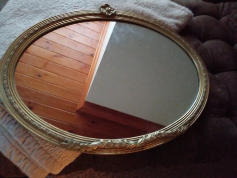 Vintage Large Oval Wall Mirror with Gold painted wood frame Cover