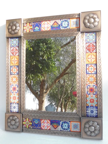PUNCHED TIN MIRROR mixed talavera tile mexican ethnic hand made folk art Cover