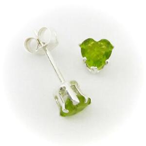 4mm Peridot Green Heart Post Earrings in SOLID Sterling Silver - NEW!