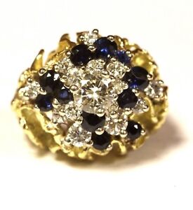 18k yellow gold 1.26ct diamond gemstone sapphire ring freeform 13.8g antique 6