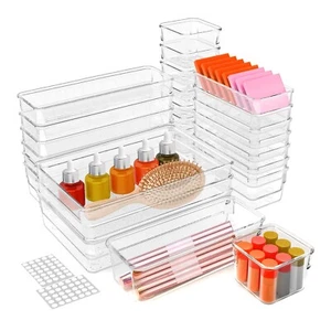 New 25Pcs Clear Plastic Drawer Organizers Set for Office & Home Storage - Picture 1 of 8