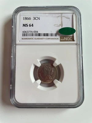1866 THREE CENT NICKEL MS-64 WITH CAC - Image 1 of 4