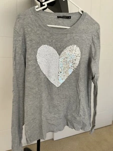 As New PORTMANS Size M LightGrey Knit Jumper Pullover Heart SequinLong Sleeve - Picture 1 of 4