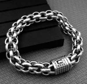 Silber Edelstahl 12 mm schwer breit Herren Damen Bordstein Glied Kette Armband 22 cm - Bild 1 von 8