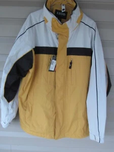 IZOD Mens PerformX Reversible Coat Jacket SZ L Beige Yellow Fleece Lined Hooded - Picture 1 of 7
