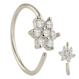 Sterling Silver 925 Flower Cz Silver, Gold, RoseGold Nose Hoop Ring 20G 10MM - Picture 1 of 16