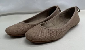 Hush Puppies Nude Brown Leather Ballet Flats Lace Up Bow Back Women's Size 7.5 - Picture 1 of 15