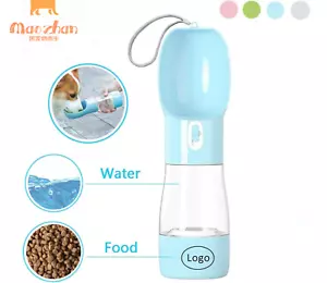 Portable pet dog travel water bottle food feeder dual cup with folding bowls - Picture 1 of 5