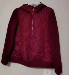 Time and Tru Women's Burgundy Quilted Ottoman Jacket Long Sleeve Size M - Picture 1 of 6