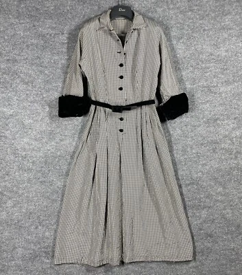 VINTAGE 50s Rockabilly Gingham Plaid Dress Women Small Black Velvet Shirtwaist - Image 1 of 4