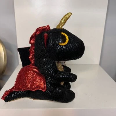 TY Beanie Boos Grindal Black Dragon Plush with Red Glitter Wings and Gold Horn - Image 1 of 4