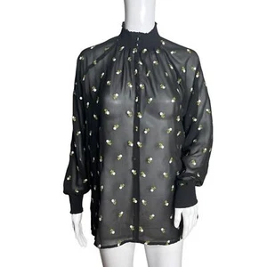 Camisa Cabi Mujer Pequeña Negra Blanca Alegría Bordada Floral Transparente Campesina - Imagen 1 de 8
