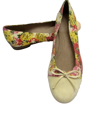 AEROSOLES BEIGE/FLORAL IMITACIÓN CUERO BALLET MOCASINES PLANOS DIAPOSITIVAS 10M BECTIFY Foto 1 de 4