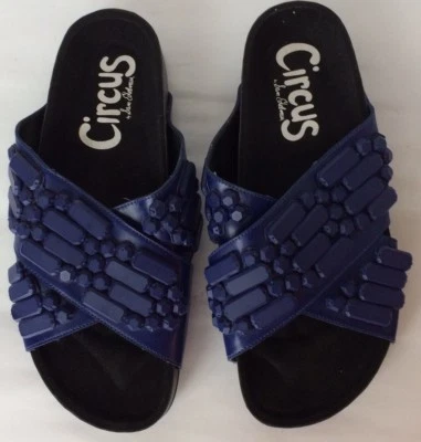 New Circus By Sam Edelman Slide Slip On Sandals Leather Beaded Sz G Cobalt - Image 1 of 4